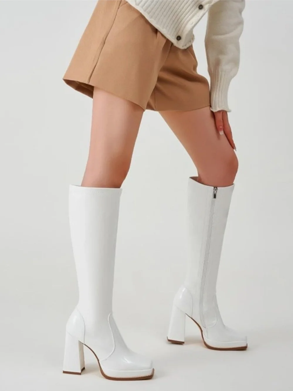 SIZE 11 Wide Calf 70s Gogo Boots for Women – Tall Knee High Square Toe Chunky